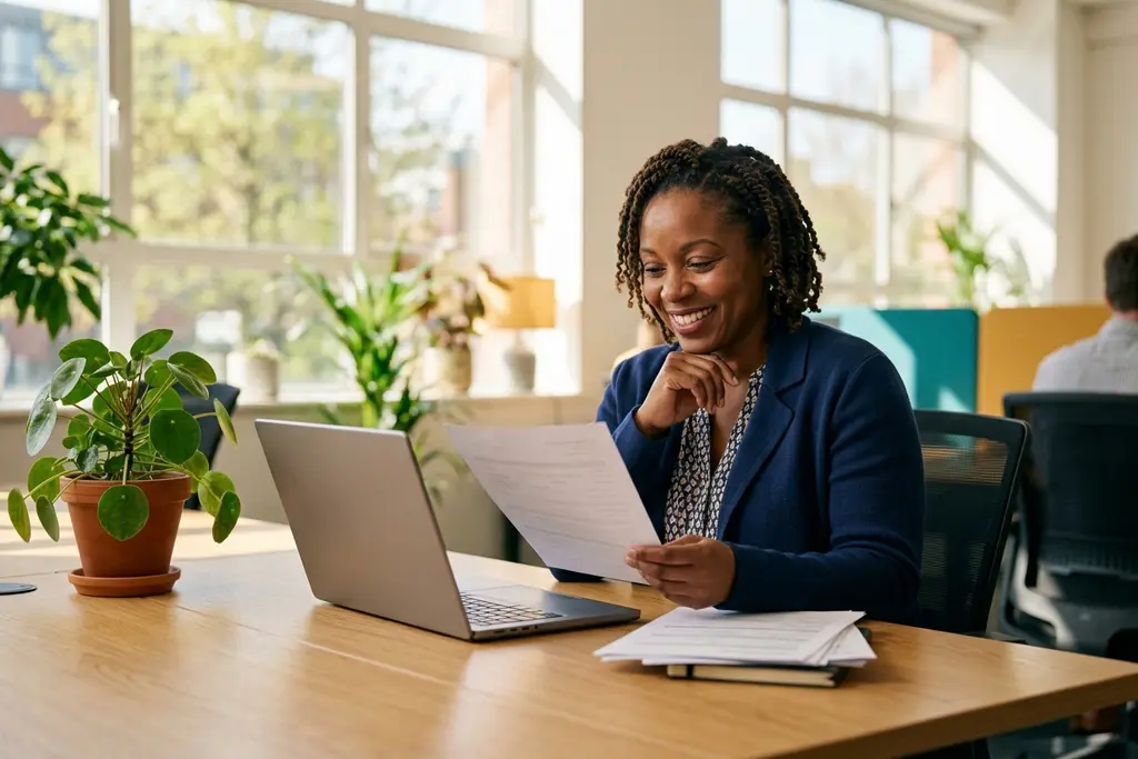 Hiring manager reviewing applications for a vacancy in a UK office