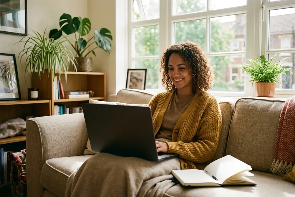 Job seeker setting up email job alerts on a laptop at home